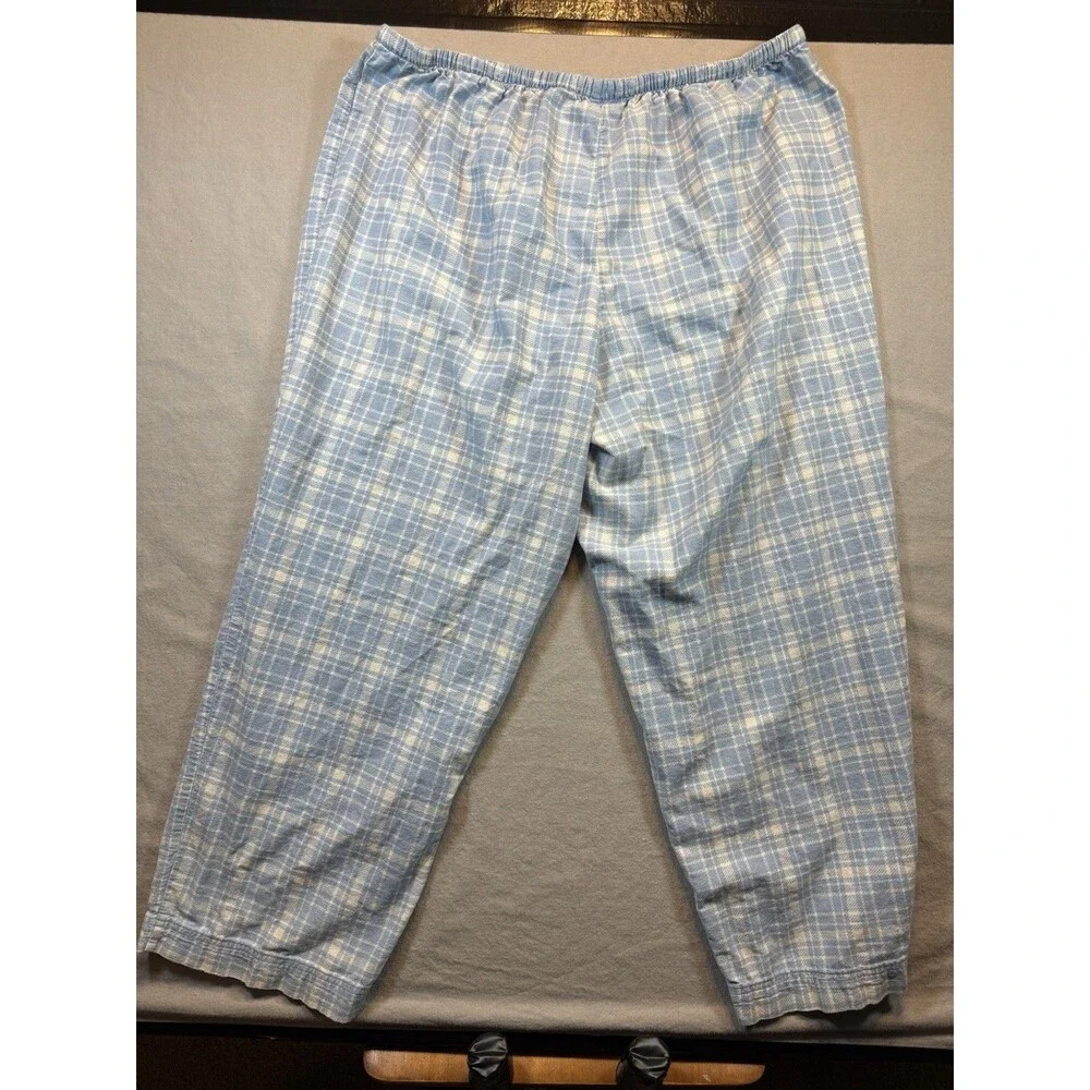 L.L.Bean Women’s XL Regular Blue White Plaid Cotton Pajama Pants Drawstring